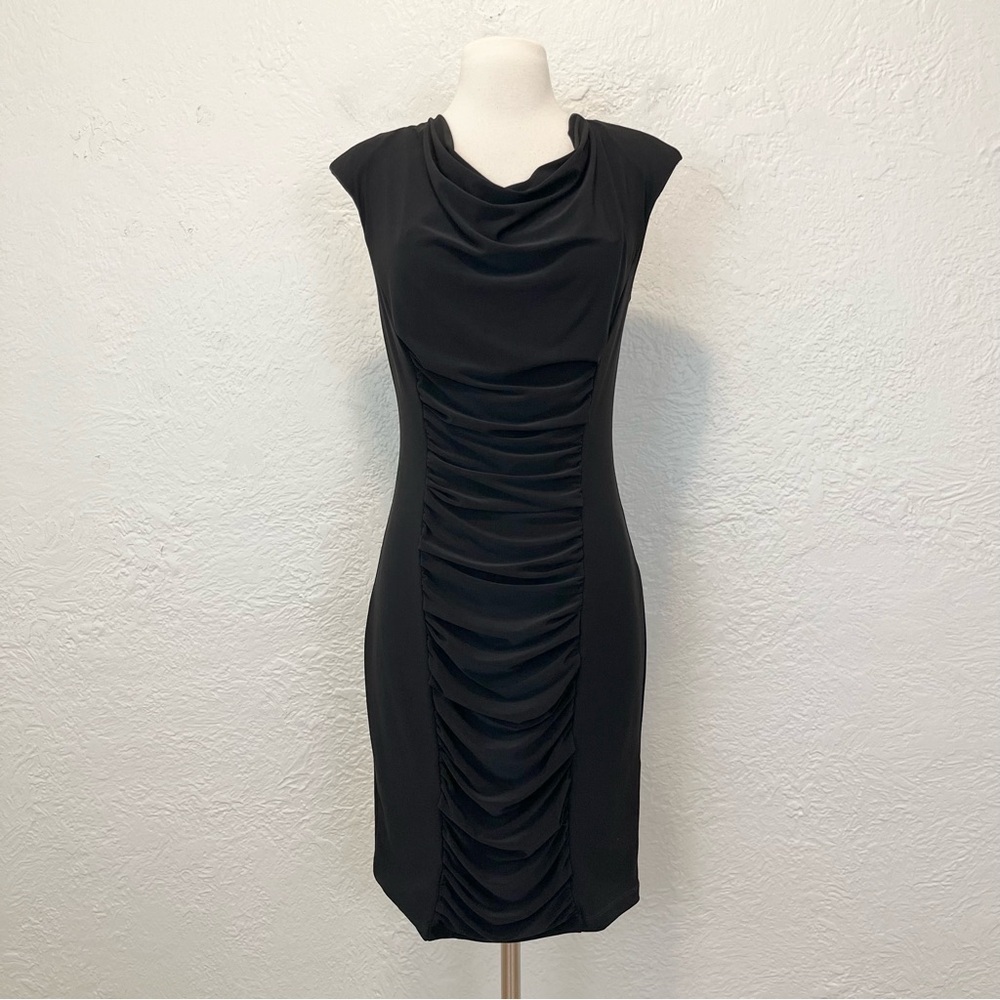 Komarov Black Dress Ruched Front Small S